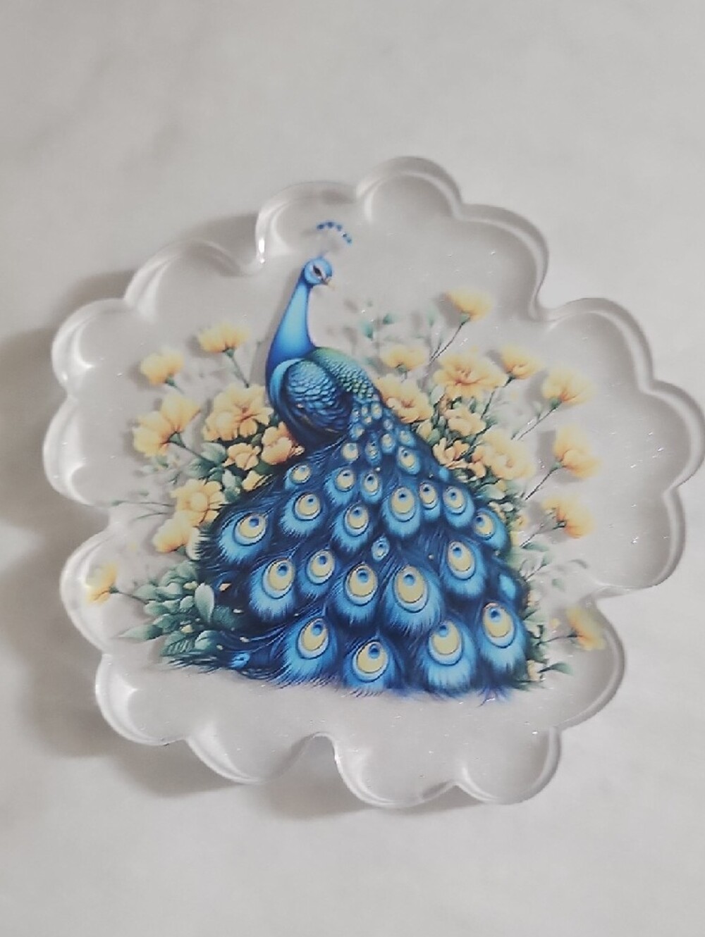 Hand Crafted Blue Peacock Floral Glass Coasters - Set of 4 - Picture 4 of 6